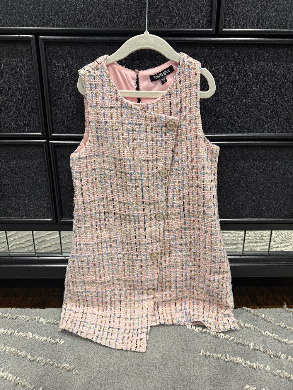 Pretty Girl Pink Tweed Button-Front Girls' Formal Dress